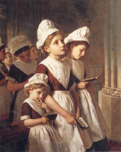 Sophie anderson Foundling Girls in their School Dresses at Prayer in the Chapel oil painting image